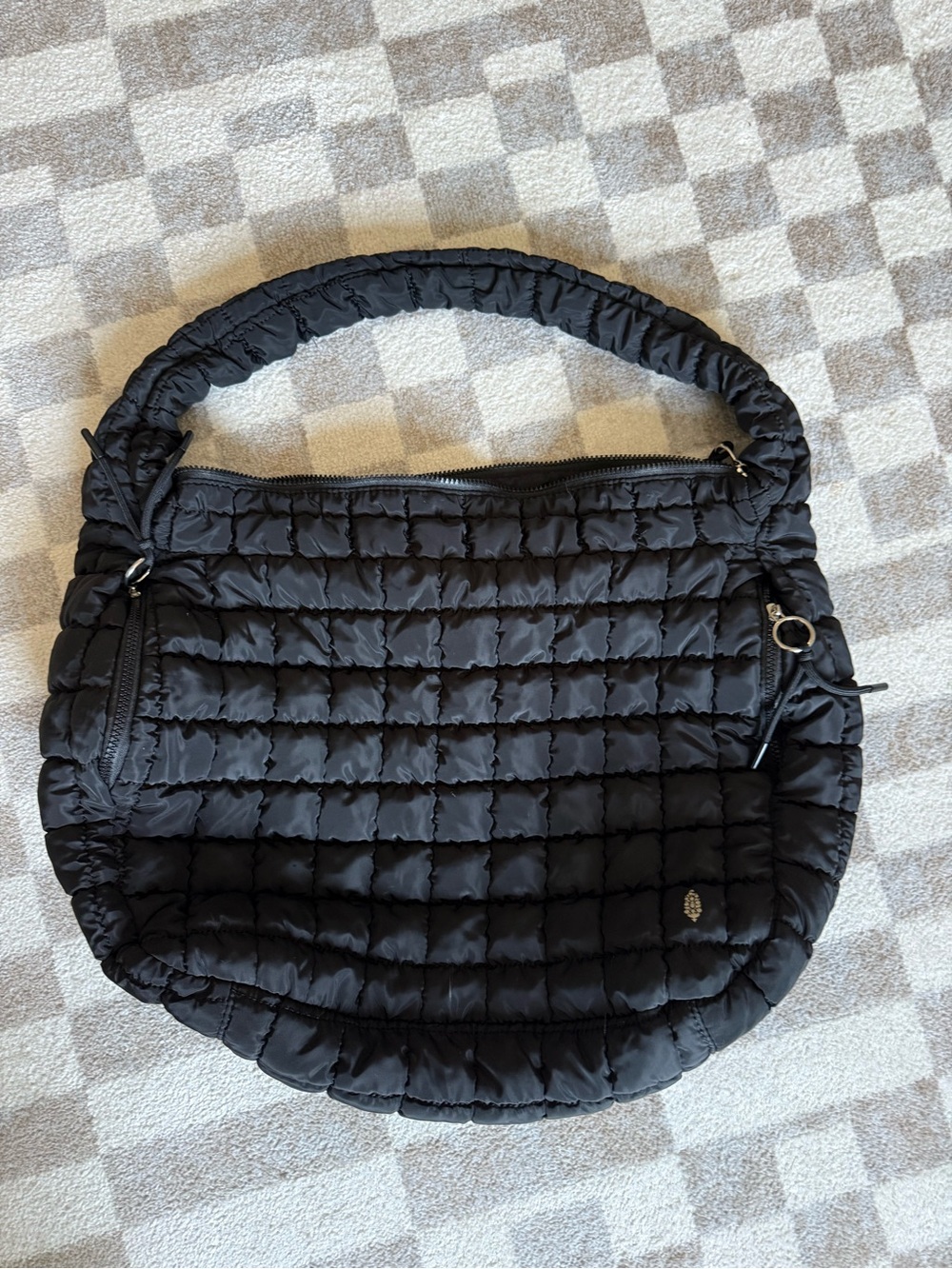 Free People Black Quilted Puffer Hobo Tote